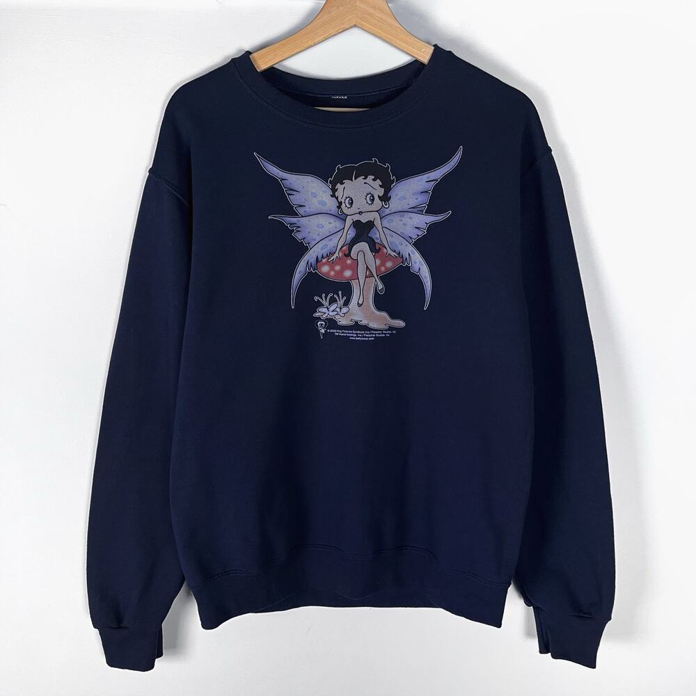 Y2K Betty Boop Fairy Crewneck Pullover Sweatshirt Blue Vintage Grunge Top 2009